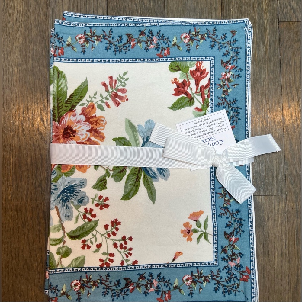 4 Company Store Garden Floral Cotton Placemats Aster Blue White 20 x 14" New
